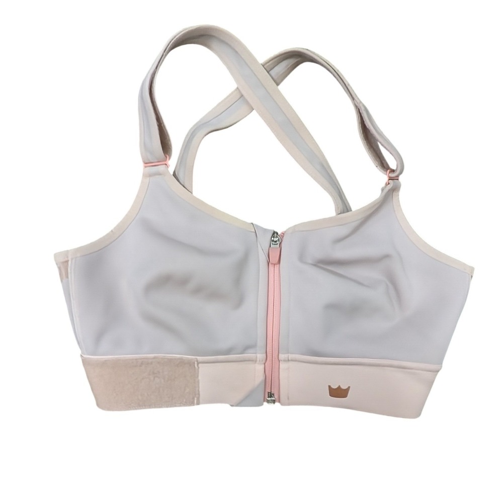 Shefit Ultimate Sports Bra Pink Grey Marble Zip Front High Impact- Size Medium